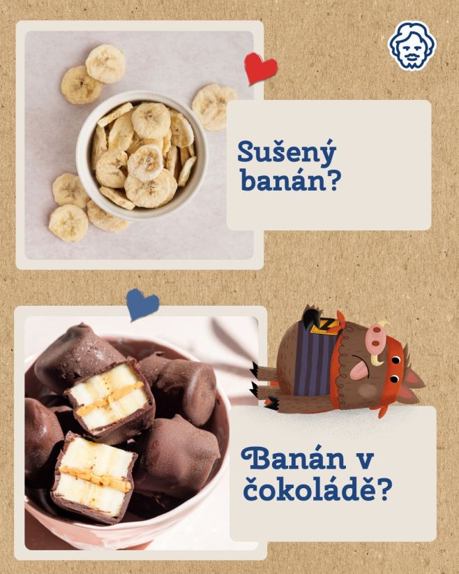 Za který tým jsi? 🍌🍫 Team sušený banán – přírodní, sladký, křupavý nebo Team banán v čokoládě – sladký, potažený...